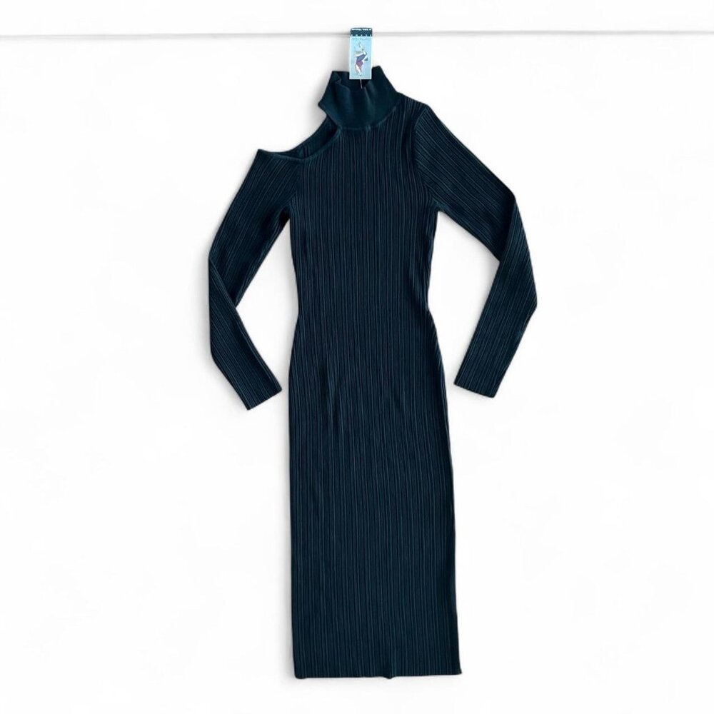 Sofía Jeans by Sofía Vergara (LBD) Black Ribbed Knit Cutout Midi Dress *New with